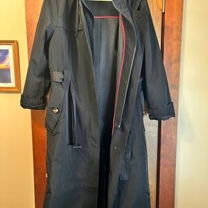 London Fog Black Trench Coat with Red Lining